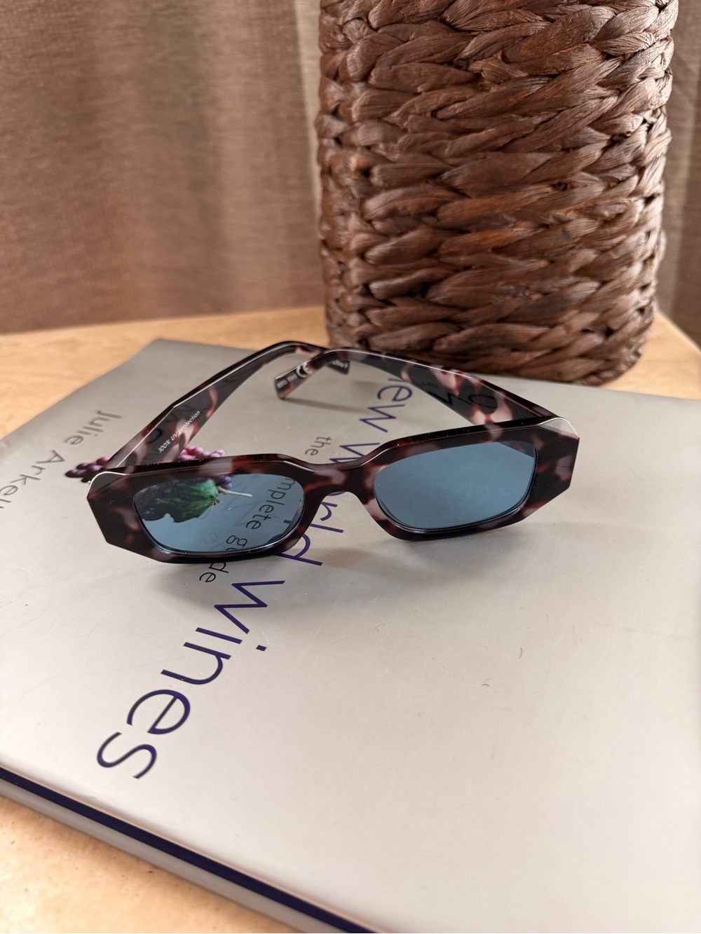 Tortoiseshell Rectangular Sunglasses with Blue Lenses